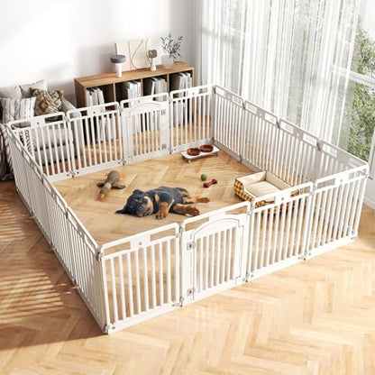 PETSITE 16-Panel Plastic Dog Playpen with Door, 32 Inch Tall Portable Shape-Customizable Pet Playpen Indoor Outdoor, Ideal for Small & Medium Dogs and Puppies, Easy to Assemble - size: 32"H x 24"W （16 Panels)