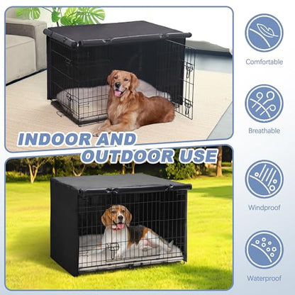 Akinerri Dog Crate Cover - Double Door Waterproof Kennel Cover, Durable 600D Polyester, Black, Fits 42 Inch Dog Crate - color: Black, size: 42"L x 28"W x 30"H