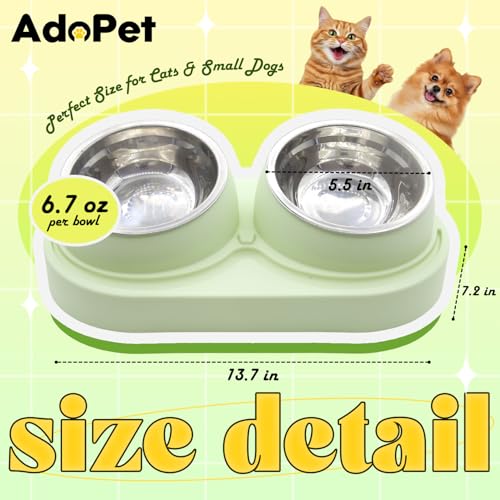 Non-Slip Tilted Double Dog & Cat Bowl with Removable Inserts, Anti-Tip Dual Food and Water Feeder for Small Dogs and Cats, Easy to Clean (Pastel Green) - color: Pastel Green
