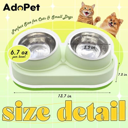 Non-Slip Tilted Double Dog & Cat Bowl with Removable Inserts, Anti-Tip Dual Food and Water Feeder for Small Dogs and Cats, Easy to Clean (Pastel Green) - color: Pastel Green