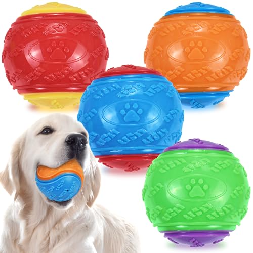 LECHONG 3.5in Squeaky Dog Balls Toys for Training, Dog Toys to Keep Them Busy, High Bouncy Balls for Interactive Playing, Great for Puppy Pet Teething and Chew 4Pcs - color: M4-muti-color