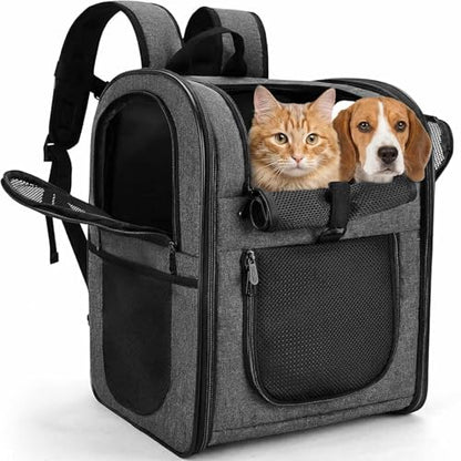 Dog & Cat Carrier Backpack for Large/Small Pets-Ventilated Safe Design with Padded Back Support,Portable and Foldable Pet Carrier Backpacks,Outdoor Travel Breathable Mesh Pet Backpack (Black)