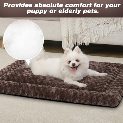 Washable Dog Bed Mat Crate Pad Soft Fluffy Pet Kennel Beds Dog Sleeping Mattress for Large Jumbo Medium Small Dogs, 48 x 30 Inch, Brown - color: Brown, size: 48.00" x 30.00" x 1.50"