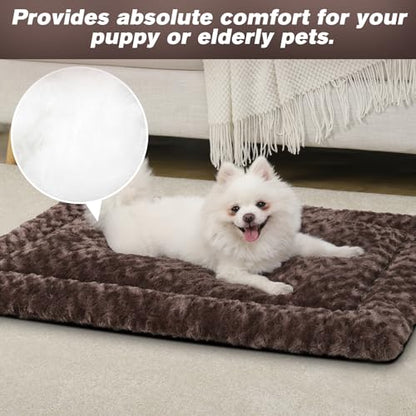 Washable Dog Bed Mat Crate Pad Soft Fluffy Pet Kennel Beds Dog Sleeping Mattress for Large Jumbo Medium Small Dogs, 48 x 30 Inch, Brown - color: Brown, size: 48.00" x 30.00" x 1.50"
