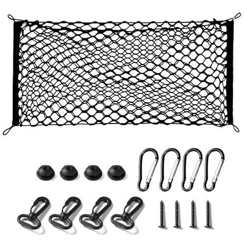 UlifebetterTruck Bed Cargo Net, Cargo Storage Elastic Mesh Net Organizer Net Bag Automotive Cargo Nets with 4 Buckles Screws Hooks Clips Trunk Storage Net for Pickup Truck Bed（51 * 18In） | Storage Net with Hanging Buckles Screws Hooks Clips Organizer Net
