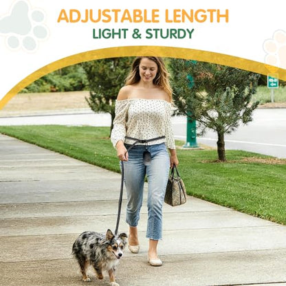 Kazazoo Hands-Free Dog Leash with Poop Bag Holder, Adjustable 4-7 Ft Waist for Dog Walking, Running for Small Dogs with Reflective Strips, Nylon Waist Belt, Black - color: Black