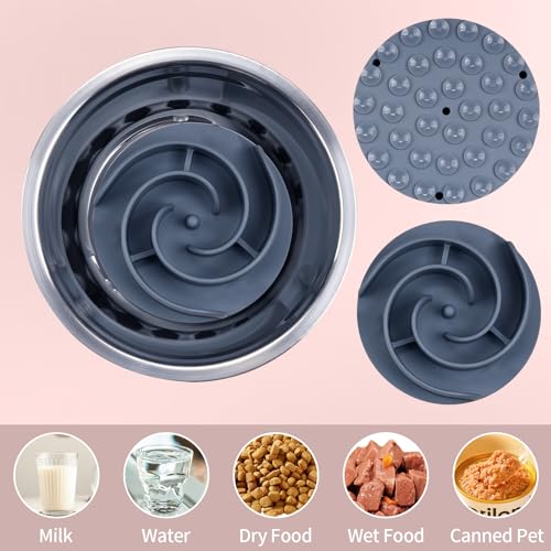 Slow Feeder Dog Bowls Insert, Bestalk Soft Silicone Slow Eating Feeder Insert with Suction Cups for Small, Medium and Large Dogs, Fit into Basic and Elevated Dog Bowls, Grey - color: Grey, size: S