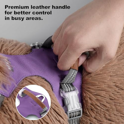 No Pull Dog Harness – Adjustable Reflective Nylon Vest for Small Medium Large Dogs, Escape Proof Training Harness with Leather Control Handle, Lightweight Aluminum Hardware (Purple, S) - color: Purple, size: S