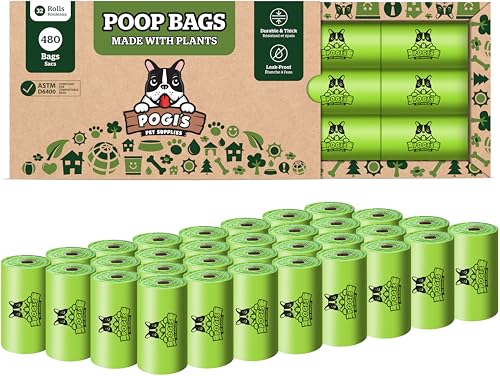 Pogi's Compostable Poop Bags – Leak-Proof, Extra-Large, Made with Plants – 32 Rolls (480 Bags) - size: 1 Count (Pack of 480)