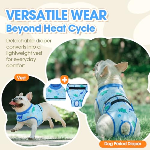 QBLEEV Dog Diapers Overalls, Escape Proof Full Body Male Dog Diapers with Suspenders, Reusable Washable Female Dog Pregnancy Prevention Cover Pants, 2-1Detachable Doggie Onesie Pajamas with Tail Hole - color: Blue, size: XS