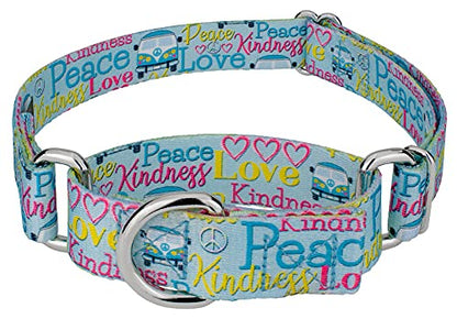 Country Brook Petz - Love and Peace Martingale Dog Collar - Groovy Collection Featuring Far Out Designs (1/2 Inch, 2XS) - color: Love and Peace, size: 2XS (Pack of 1)