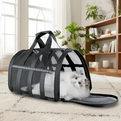 Soft Sided Pet Carrier, Airline Approved Dog Cat Travel Bag with Mesh Windows, Collapsible Portable Pet Carrier for Small Medium Dogs Cats (Black) - color: Black