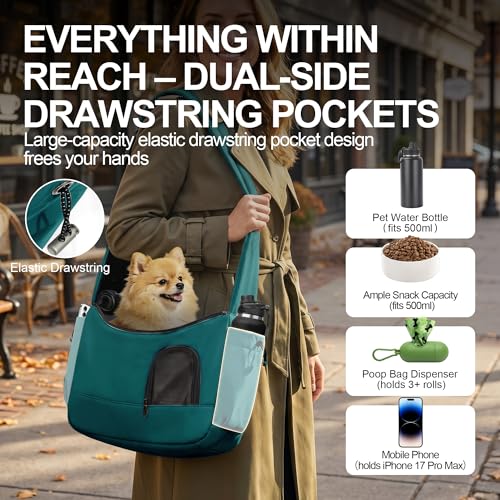 Dog Carrier Sling for Small Dogs & Cats Hand-Free Puppy Sling Purses with Storage Bag and Adjustable Shoulder Strap, Pet Sling Carrier Up to 8.8 Lbs (Blue)