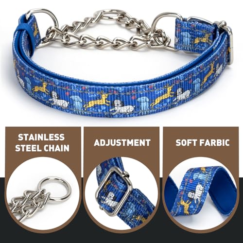 Reflective Martingale Dog Collar - Cartoon Pattern Adjustable No-Pull Training Collar with Safe Choke Chain Design for Medium, Large & XL Dogs(Cartoon L) - color: 11, size: L(Neck15"-22")