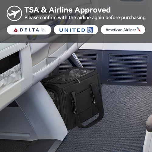 PETSFIT Soft-Sided Cat Carrier with Patented Safety Buckles, Lockable Zippers & Safety Tether,Escape-Resistant Travel Pet Carrier for Car Rides & Vet Visits, Airline Approved Under-Seat, Up to 12 lbs - color: Black, size: 18.0"L x 11.0"W x 11.0"H