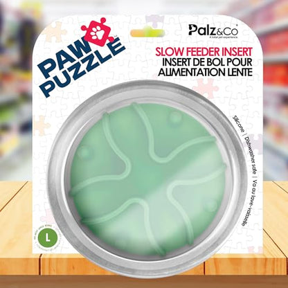 Palz&Co Paw Puzzles Slow Feeder Dog Bowl Insert - 5.5" Round Silicone Insert for Large Pet Bowls, Green - Promotes Healthier Eating & Mental Stimulation, Dishwasher & Freezer Safe - size: Large