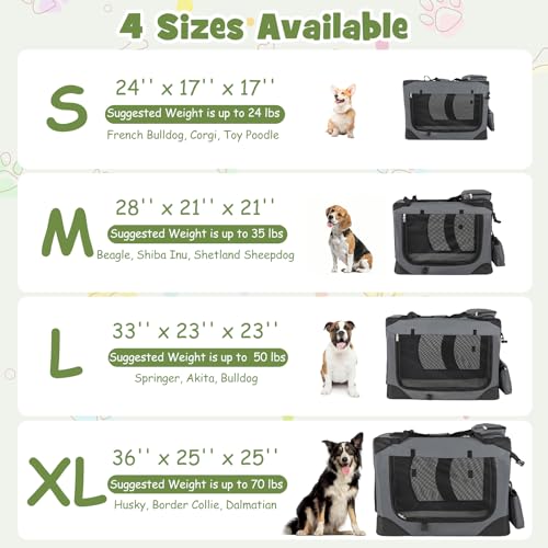 Giantex Folding Soft Dog Crate, 36 Inch Foldable Portable Dog Kennel for Large Dogs up to 70 lbs, Collapsible Soft-Sided Pet Travel Crate with 5-Sided Mesh, 3 Doors, Washable Mat & Storage Pockets - size: 36.0"L x 25.0"W x 25.0"H