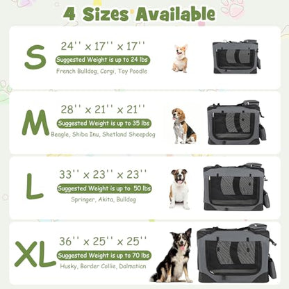 Giantex Folding Soft Dog Crate, 36 Inch Foldable Portable Dog Kennel for Large Dogs up to 70 lbs, Collapsible Soft-Sided Pet Travel Crate with 5-Sided Mesh, 3 Doors, Washable Mat & Storage Pockets - size: 36.0"L x 25.0"W x 25.0"H