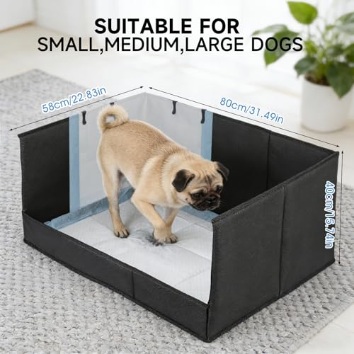Dog Litter Box with High Walls, Pee Pad Holder Foldable, No Assembly, Waterproof, Seamless, Easy to Clean, Portable for Travel, No Spill Indoor Dog Potty Tray for Puppy & Medium Dogs - size: Large