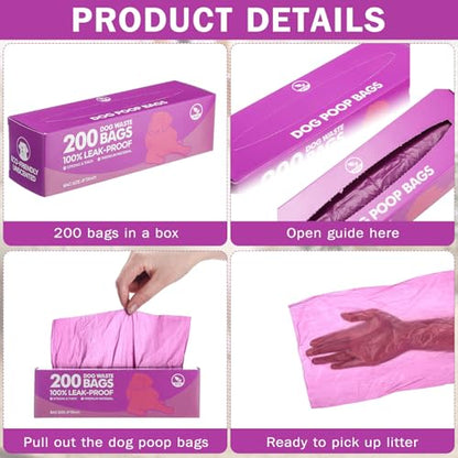 Sherr 20 Boxed Rolls 4000 Counts Dog Poop Bags Bulk Leak Proof Dog Waste Bags Universal Pet Doggy Waste Poop Box for Puppy Pets Outdoor Walking and Travel, 20 Rolls of 200 (Purple) - color: Purple