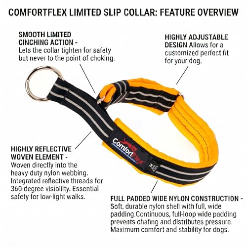 ComfortFlex Limited Slip Martingale Collar, Small, Saffron Yellow | American made, designed, cut, assembled, sewn in USA, wide escape proof martingale design, premium padding, gentle control - color: Saffron, size: Small