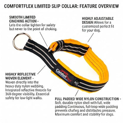 ComfortFlex Limited Slip Martingale Collar, Small, Saffron Yellow | American made, designed, cut, assembled, sewn in USA, wide escape proof martingale design, premium padding, gentle control - color: Saffron, size: Small