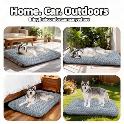 Extra Large Dog Bed Deluxe Plush, Washable Big Dog Beds, Indestructible Dog Crate Pad, Anti-Slip Soft Pet Bed, Comfy Kennel Pad for Large, Jumbo, Small, Medium Dogs Extra, 41"x 27"-XXL, Dark Gray - color: Dark Grey, size: 41"L x 27"W x 4"Th