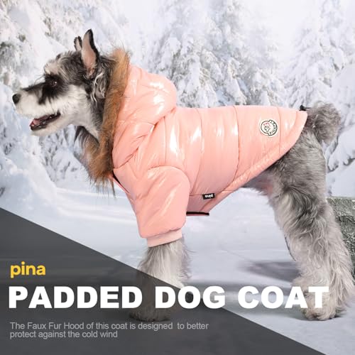 PINA Dog Winter Coat with Faux Fur Hood, Windproof and Warm, Suitable for Small to Large Dogs, Pink, XL - color: Pink, size: XL(chest:23.6in)