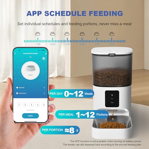 ANDOLL HOME 2.4G/5G Automatic Cat Feeder, 4L WiFi Food Dispenser with 10s Voice Recorder, Pet Feeder up to 10 Meals per Day, Timed Cat Feeder with Dry Food Sealed Ring (Matte White, 4.0 L) - color: Matte White