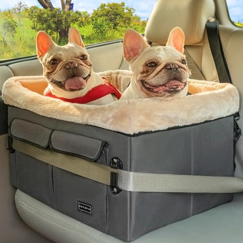 Petsfit Dog Car Seat for Medium Dogs or 2 Small Dogs, Upgraded Dog Booster Car Seat for Front and Back Seats with 2 Safety Leashes (Medium, Deep Grey) - color: Deep Grey, size: Medium