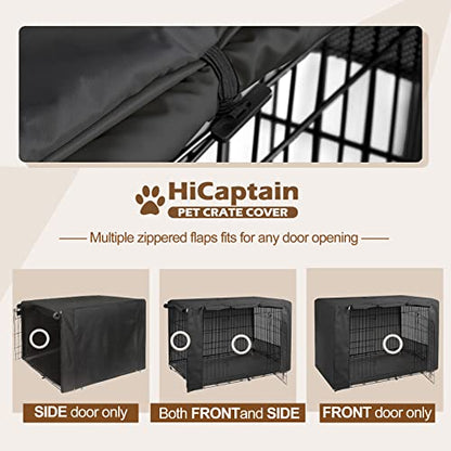 HiCaptain Breathable Dog Crate Cover 42 Inch, Durable Heavy Duty Kennel Cover, Dual Zippered Panels, Windproof Waterproof UV-Resistant(Black) - color: Black, size: 42.0"L x 28.0"W x 30.0"H