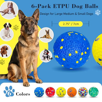 6 Pack Dog Balls for Aggressive Chewers, Indestructible 2.75 Inch ETPU Pet Toys, Soft Bouncy Floating Tennis Balls for Training, Fetch & Water Play, for Small Medium Large Dogs & Strong Chewers.