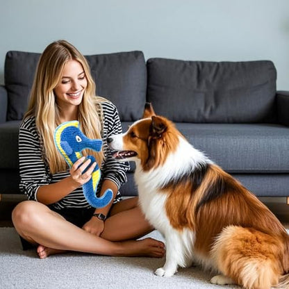 Dog Toy Squeaky Aggressive Durable Dog Toys for Dogs Chew No-Stuffed Dog Toy Interactive Hours of Fun Keep pups Busy -Green Shark,Bubble-Pressed Ultra-Soft Fabric - color: Blue