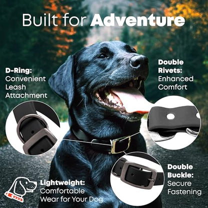 Regal Dog Products Small Black Dog Collar with Heavy Duty Double Buckle & D Ring | Vinyl Coated, Custom Fit, Adjustable Biothane Dog Collar | Chew Resistant Waterproof Center-Ring Collar for Dogs - color: Black, size: Small