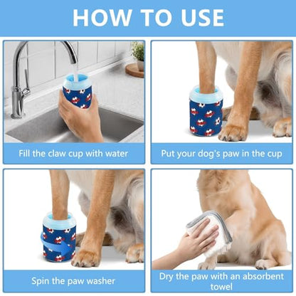 Sports Soccer Ball Blue Print Dog Paw Cleaner Cup with Soft Silicone Brush, Lightweight Portable Small Muddy Paw Washer for Dogs, Easy to Use Pet Foot Cleaner
