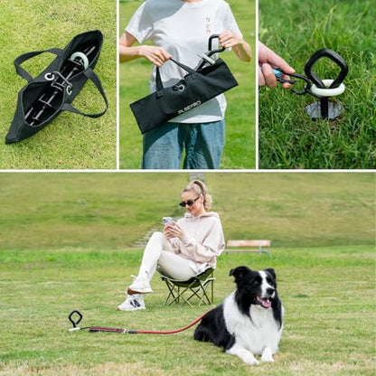 Dog Tie Out Stake for Outdoor Adventures - Glow in the Dark, Heavy Duty - for Large Dogs Up to 210 lbs, Rust-Proof, Durable - Portable for Camping, Beach, or Yard - Compatible with Any Leash