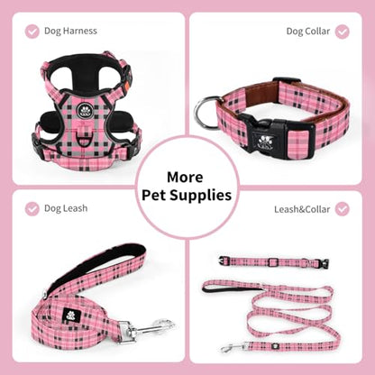 NESTROAD Dog Collar and Leash Set,Soft Neoprene Pet Collar with Quick Release Buckle,Adjustable Nylon Dog Collars for Small Medium Large Dogs(Small,Cherecked Pink) - color: Checkered Pink, size: Small