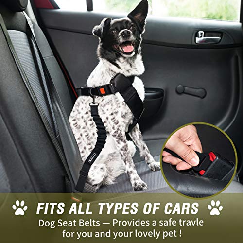 COOYOO Dog Seat Belt,Retractable Dog Car Harness Seat Belt for Car Adjustable Nylon Pet Safety Seat Belts Heavy Duty & Elastic Bungee Buffer - color: 07-Olive