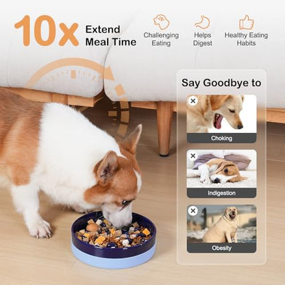 Sted Ceramic Slow Feeder Dog Bowls with Silicone Base, Slow Feeding Dog Bowl Small Medium Breed, Dogs Food Bowls for Fast Eaters, Puzzle Dogs Food Bowl, Maze Blue - color: Blue, size: Medium-8 inches