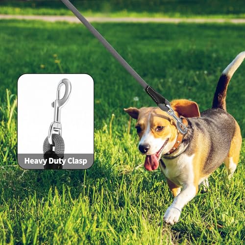 Mile High Life Dog Leash, Rope Leash with Genuine Leather Handle and Heavy Duty Metal Clasp, Great for Small Medium Large Dogs (Gray, 4FT) - color: Leather Handle-Gray, size: 48 Inch-1/2"