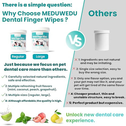 MEDUWEDU Dental Care Finger Wipes 60 Counts,Teeth Cleaning Finger Wipes for Dogs & Cats,Reduces Plaque & Freshens Breath, Mint Scent - size: 1.5" 60pcs