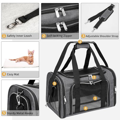 Soft-Sided Cat/Dog/Pet Carrier, Collapsible Pets Travel Carriers for Big Cats/Small Dogs with Shoulder Strap & Removable Mat, Mesh Puppy Carry Bag, Up to 16 Lbs, TSA Airline Approved(Dark Grey) - color: Dark Grey, size: 17"L x 11"W x 11"H