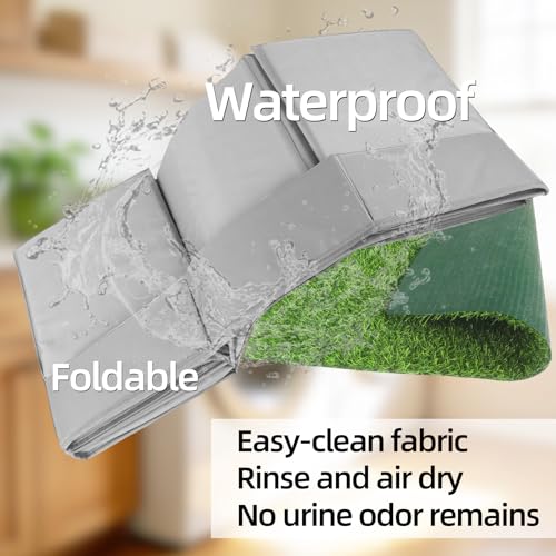 High Walls Dog Pee Pad Holder with Artificial Grass, 32.3"x22"x15.7" Foldable No-Splash No Assembly Indoor Dog Litter Box for Small/Medium Dogs Puppy Potty Training (Gray1) - color: (Gray1-with grass pad)