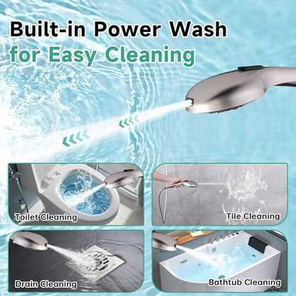 BRIGHT SHOWERS High Pressure Shower Head with Handheld, 9 Spray Settings Showerhead Built in Power Wash to Clean Tub and Pets, Extra Long 69" Hose, Adjustable Bracket, Brushed Nickel - color: Brushed Nickel, style: 2.5 GPM | 9 Modes