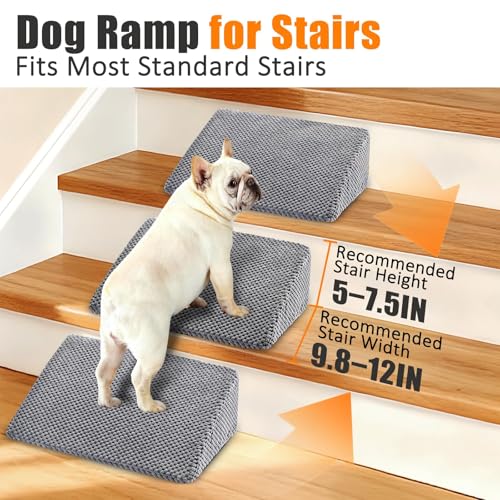 Dog Ramp for Stairs, Non-Slip Stair Wedges with Gentle Slope, Pet Ramp with Washable Cover and Self-Sticky Pads for Safe Climbing, Gray, 6 Pack - size: Dark Gray 6-Pack