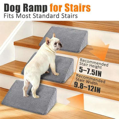 Dog Ramp for Stairs, Non-Slip Stair Wedges with Gentle Slope, Pet Ramp with Washable Cover and Self-Sticky Pads for Safe Climbing, Gray, 6 Pack - size: Dark Gray 6-Pack