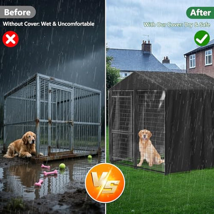 Outdoor Dog Kennel Cover 4.2'D x 4.2'W x 4.5'H Black Full Coverage with Transparent PVC Window and Breathable Mesh All-Weather Protection for Multiple Brands of Kennels Only Cover - size: 4.2'D x 4.2'W x 4.5'H