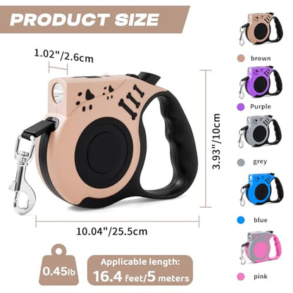 Retractable Dog Leash with USB Rechargeable Flashlight for Night Walks, 16FT Automatic Telescopic Tractor Dog Leash for Small and Medium Dogs, Beige - color: apricot
