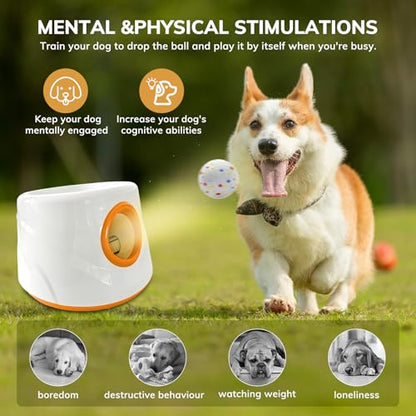 Automatic Dog Ball Launcher for Small/Medium Dogs - Small Silent Design, 3 Distance Settings (20ft/33ft/46ft), Rechargeable, 10 Durable 2.3" Balls Included (Dog Ball Launcher-Orange) - color: Dog Ball Launcher-Orange