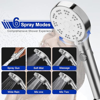 Bathtub Faucet Shower Head Sink with 79" Hose, Tub Faucet Sink Hose Sprayer Attachment Set (8 Adapters) for Bathroom Garden, ON/OFF 6 Modes High Pressure Handheld Shower Extension Kit, Removable